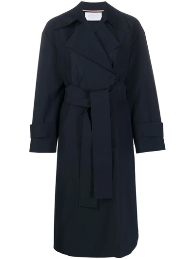 Harris Wharf London Oversized Double-breasted Trench Coat In Blue