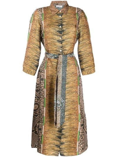 Pierre-louis Mascia Aloeuw Mixed-print Silk Dress In Brown