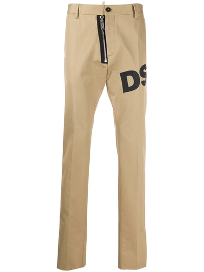 Dsquared2 Logo-print Straight-leg Trousers In Neutrals