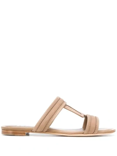 Tod's Flat Leather Sandals In Brown