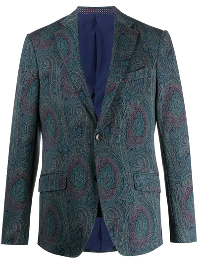 Etro Paisley Print Single-breasted Blazer In Blue