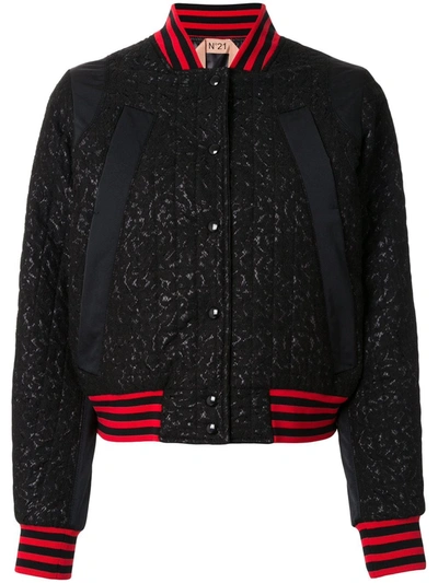 N°21 Lace Front Bomber Jacket In Black