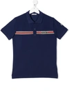 Moncler Teen Stripe Logo Polo Shirt In Blue