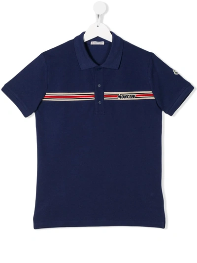 Moncler Teen Stripe Logo Polo Shirt In Blue