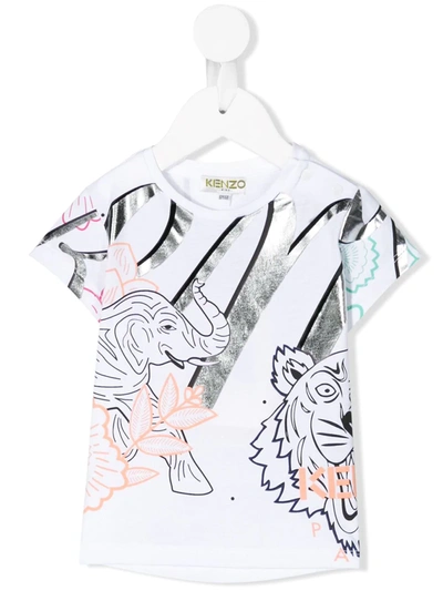 Kenzo Babies' Crazy Jungle Print Metallic Detail T-shirt In White