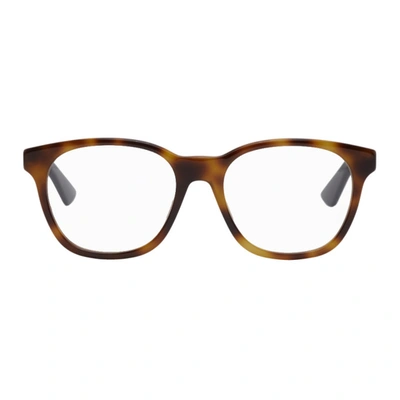 Gucci Tortoiseshell And Gunmetal Square Glasses In 004 Havana