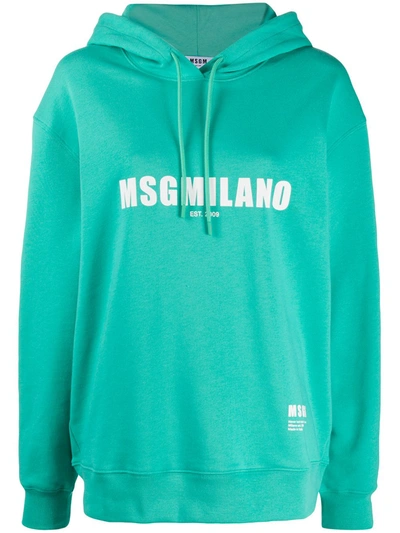 Msgm Logo Printed Hoodie In Green