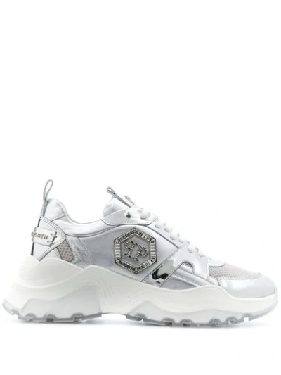 Philipp Plein Metallic Logo Plaque Trainers In Silver