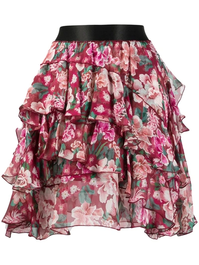 Faith Connexion Tired Floral Printed Skirt In Lie De Vin