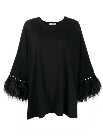 Valentino Feather Embroidered Top In Black