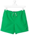 Ralph Lauren Kids' Logo Embroidered Drawstring Swim Shorts In Green