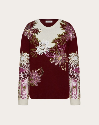 Valentino Embroidered Cashmere Wool Sweater In Maroon