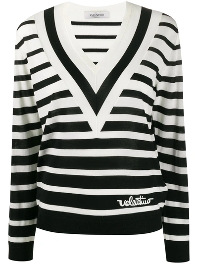 Valentino Striped Virgin Wool Sweater In Black
