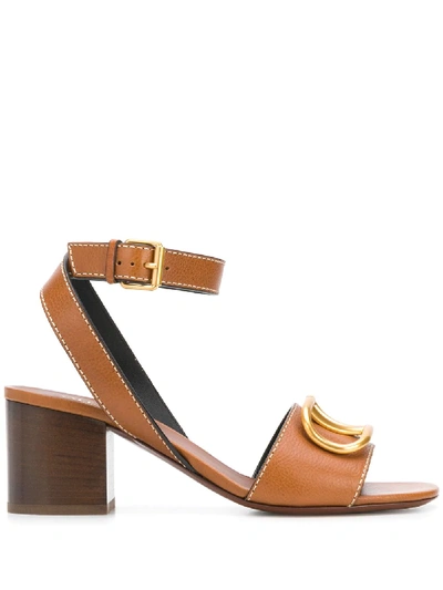 Valentino Garavani Garavani Vlogo Leather Sandals In Tan