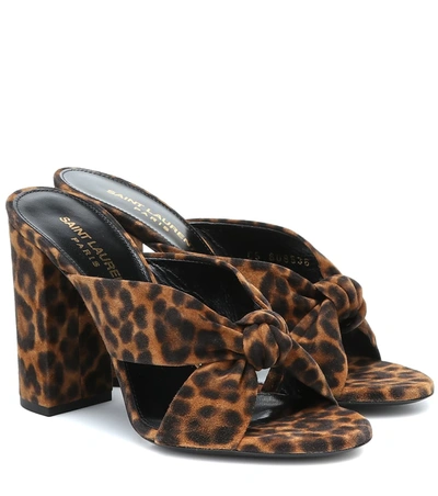 Saint Laurent 100mm Loulou Leopard Print Suede Sandals In Brown