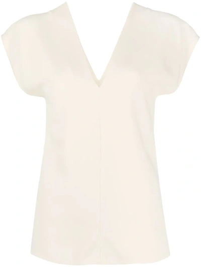 The Row V-back Shortsleeved Blouse In Neutrals