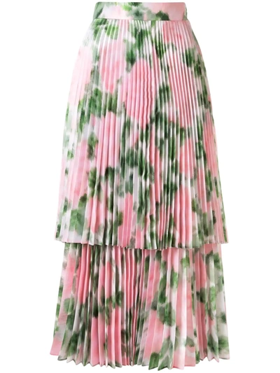 Richard Quinn Floral Print Pleated Skirt In Pink