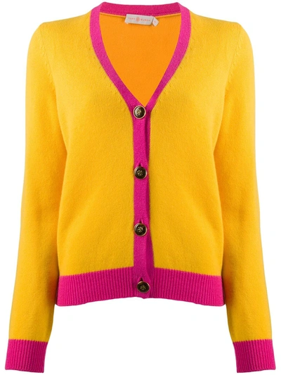 Tory Burch Women's Contrast-trim Cashmere Cardigan Sweater In Yellow