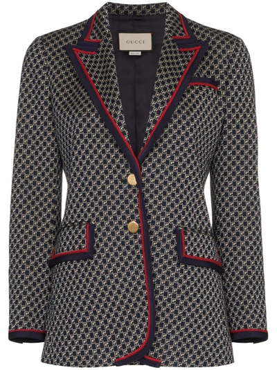 Gucci Square G-logo Jacquard Knit Jacket In Blue/ Mix