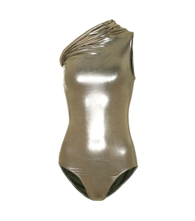 Rick Owens Metallic One-shoulder One-piece Swimsuit In Bronze