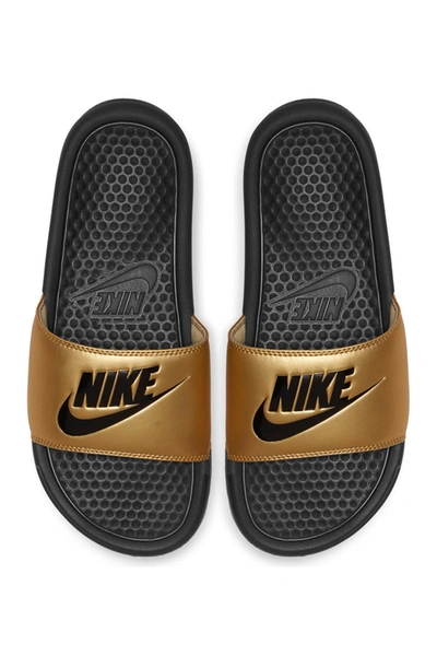 Nike Women's Benassi Jdi Swoosh Slide Sandals From Finish Line In Black/ Metallic Copper