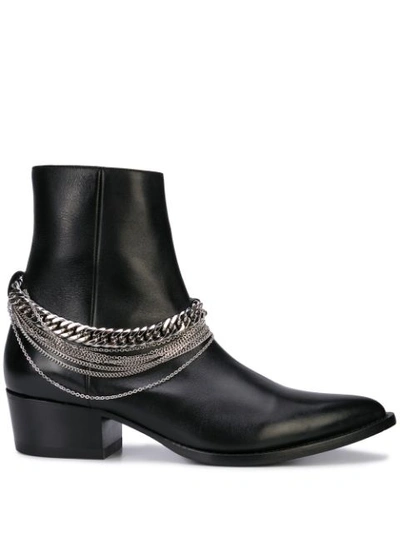 Amiri Chain Leather Western Boot In Black