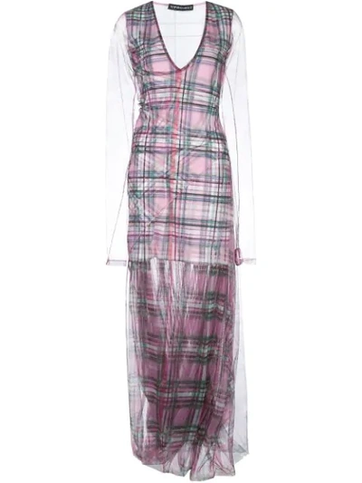 Y/project Y / Project Sheer Layered Tartan Dress In Pink