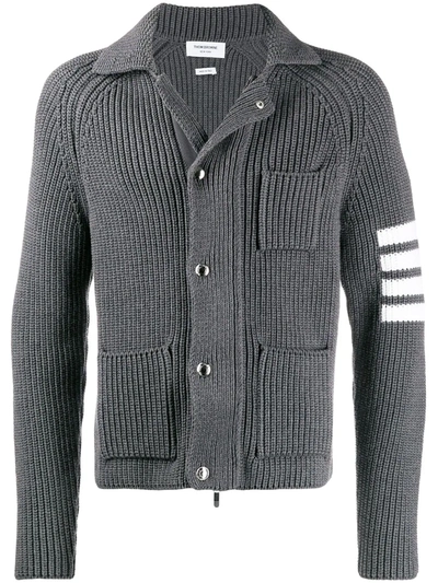 Thom Browne 4-bar Stripe Cardigan Stitch Zip-up Jacket In Grey