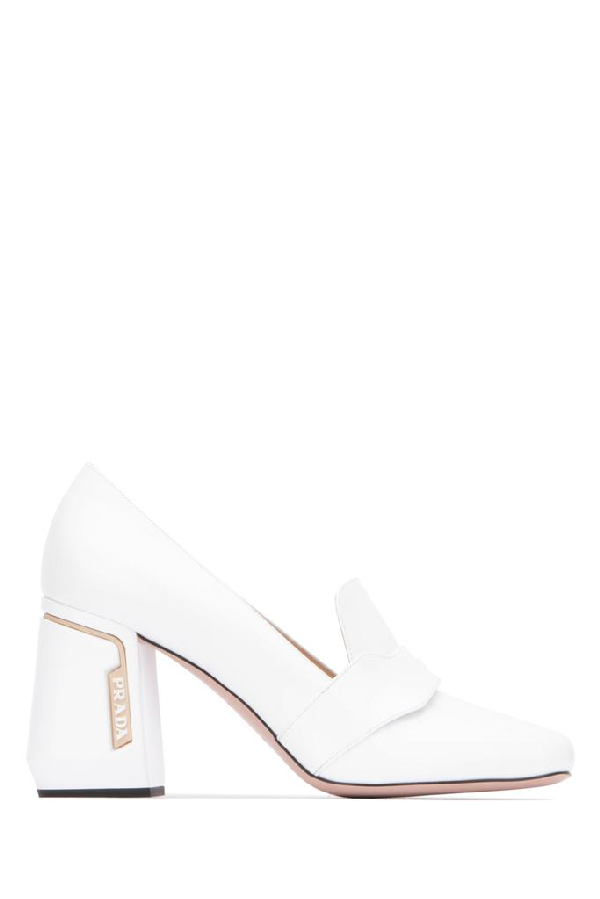 prada block heel leather loafers