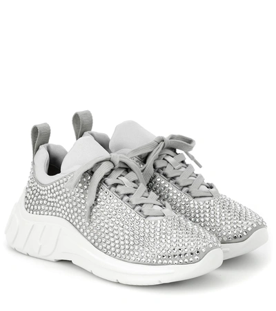 Miu Miu Embellished Sneakers In Grey