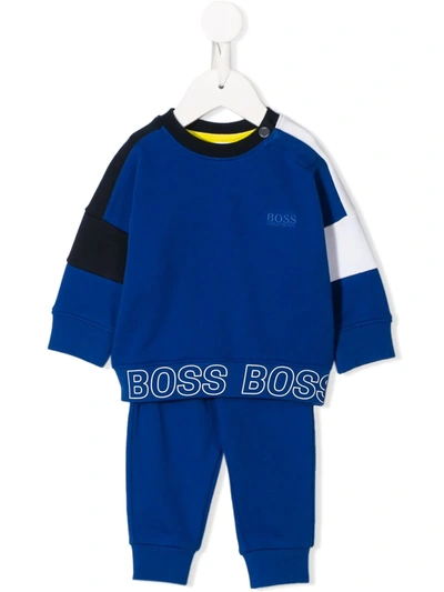 Hugo Boss Babies' Colour-block Tracksuit Set In Blue