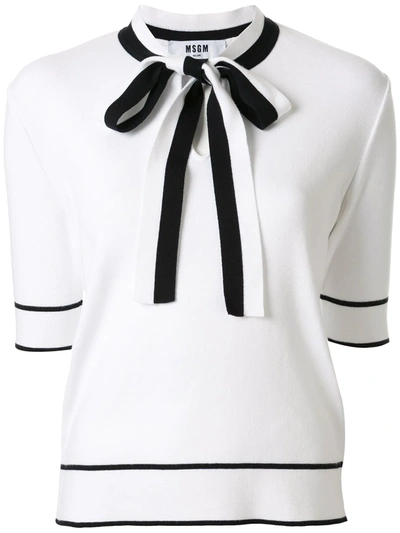 Msgm Pussy Bow Detail Knitted Top In White