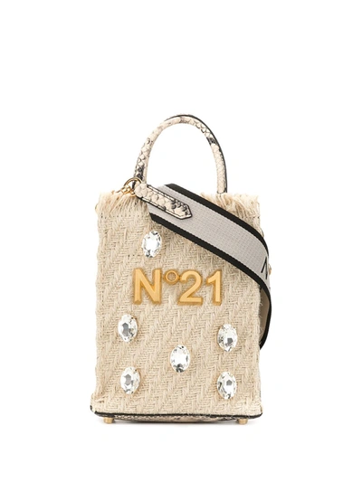 N°21 Crystal Embellished Tote In Brown