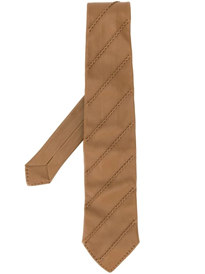 Pre-owned Hermes  Ribbed Details Leather Tie In Brown