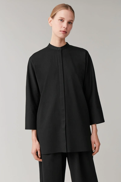 Cos Cotton Shirt With Bonded Hem In Black