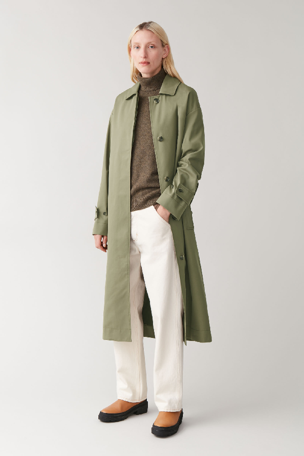 Cos Organic-cotton Trench Coat In Green | ModeSens
