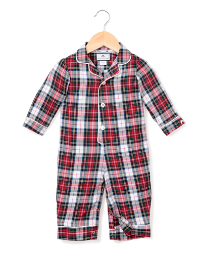 Petite Plume Babies' Festive Tartan Collared Coverall In Plaid