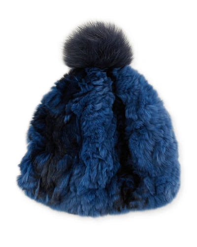 Glamourpuss Nyc Knitted Fur Pompom Hat In Royal Blue