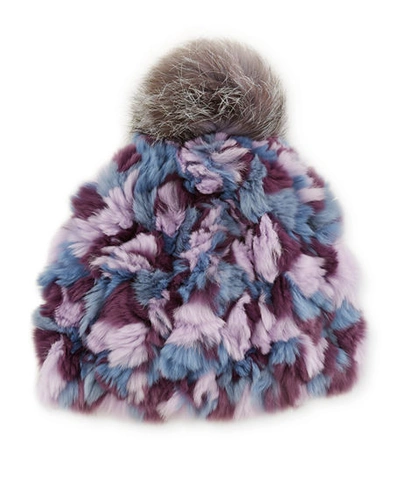 Glamourpuss Nyc Knitted Fur Pompom Hat In Lavender Camo