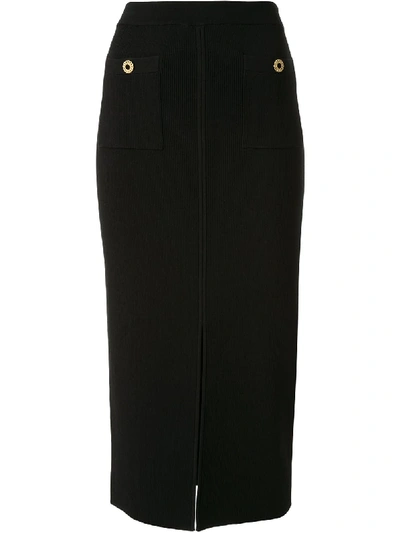 Simkhai Rib-knit Front-slit Midi Skirt In Black