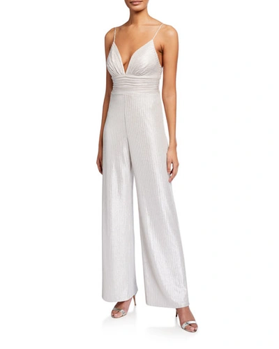 Aidan Mattox Foiled Knit Cami Top Jumpsuit In Champagne