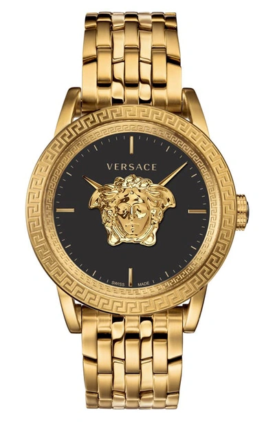 Versace Men's 43mm Medusa/greek Key Ip Gold Bracelet Watch