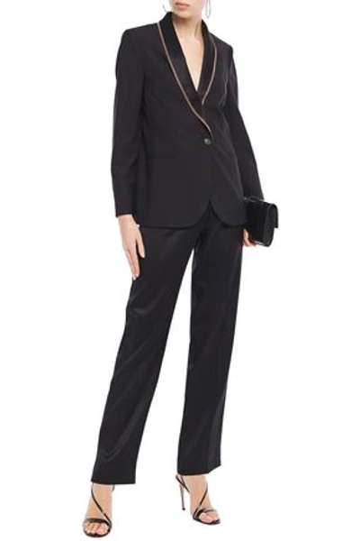 Brunello Cucinelli Bead-embellished Satin-trimmed Wool-blend Blazer In Black