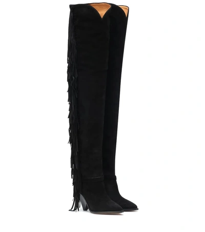 Isabel Marant Lenston Tall Knee Boots With Fringe In Black