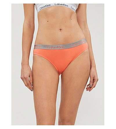 Calvin Klein Radiant Cotton Logo-embroidered High-rise Stretch-cotton Bikini Brief In 6qr Breach