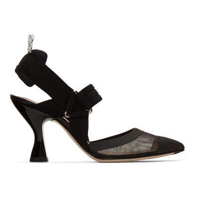 Fendi Black Colibrì 85 Slingback Heels