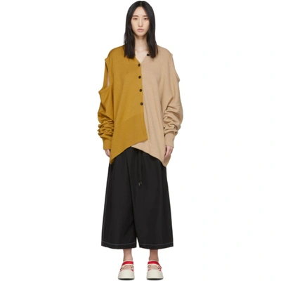Marni Convertible Yellow & Beige Tied Sleeves Cardigan In Gold