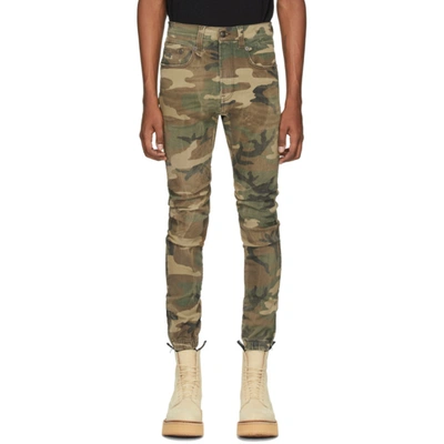 R13 Camouflage Print Slim-fit Trousers In Green Camo