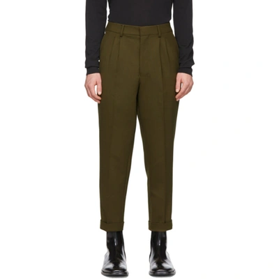Ami Alexandre Mattiussi Green Wool Pleated Carrot Trousers In 364 Olive