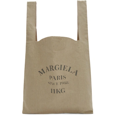 Maison Margiela Printed Linen Shopping Bag In Beige